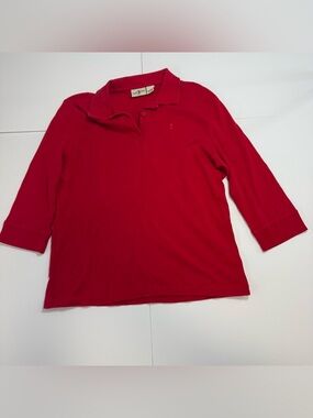 Duck Head Petite L Bright Red Ribbed Crew Top vintage 90s 100% cotton
